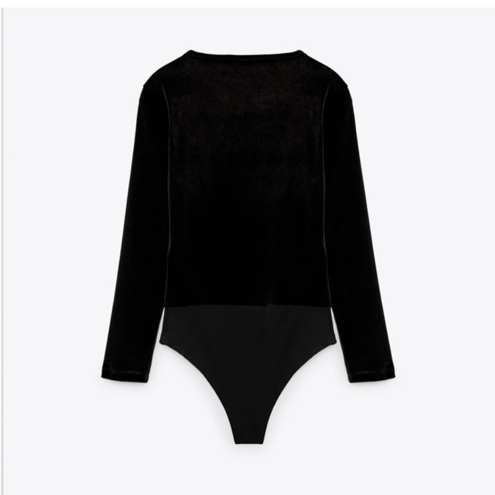 Zara NWT black velvet velour, shoulder padded tassel detail long sleeve bodysuit - Picture 5 of 5